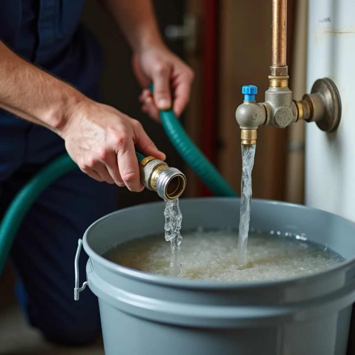 Draining sediment from a water heater during a flush in a Huntley, IL home