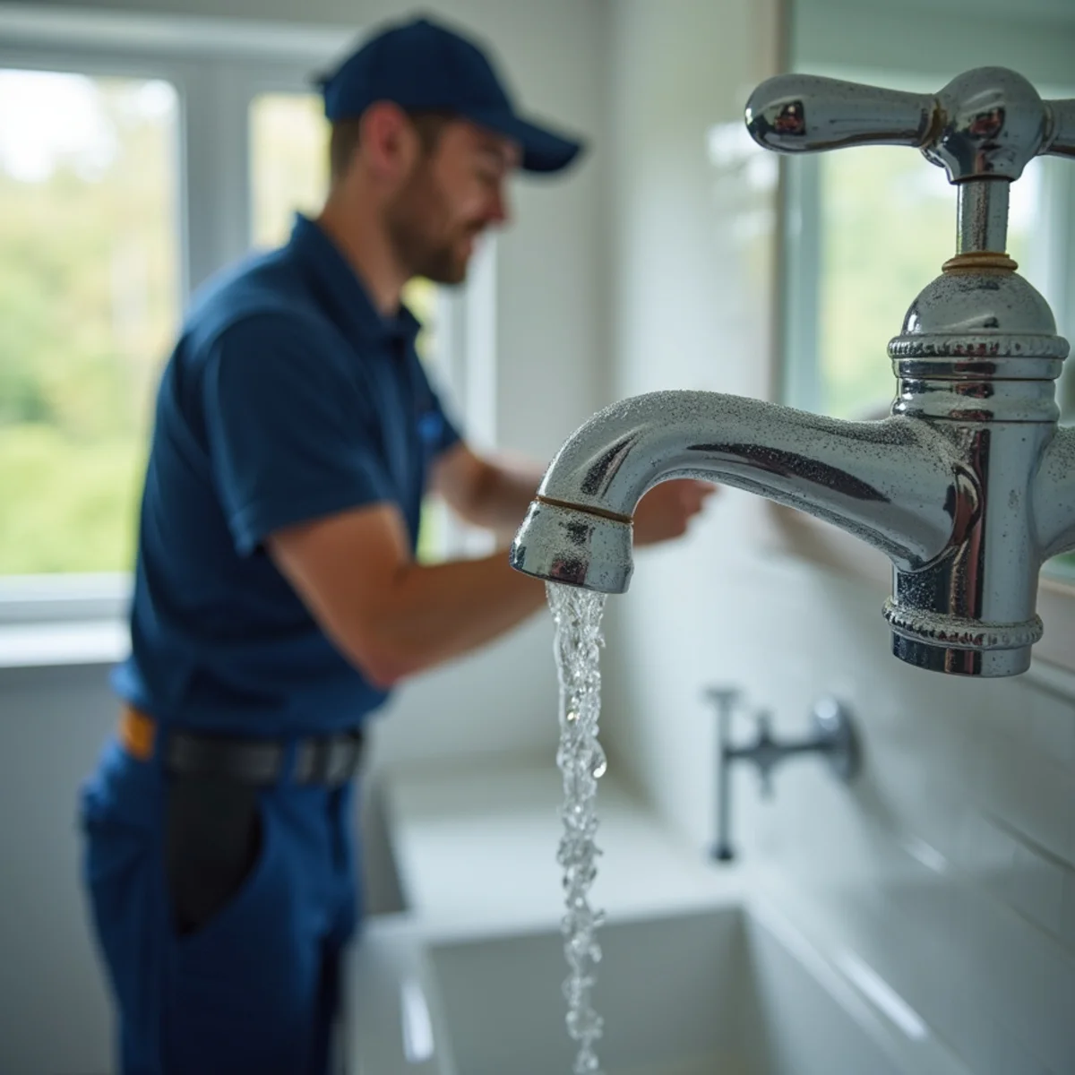 Hard water scale buildup on a faucet in a Huntley, IL home