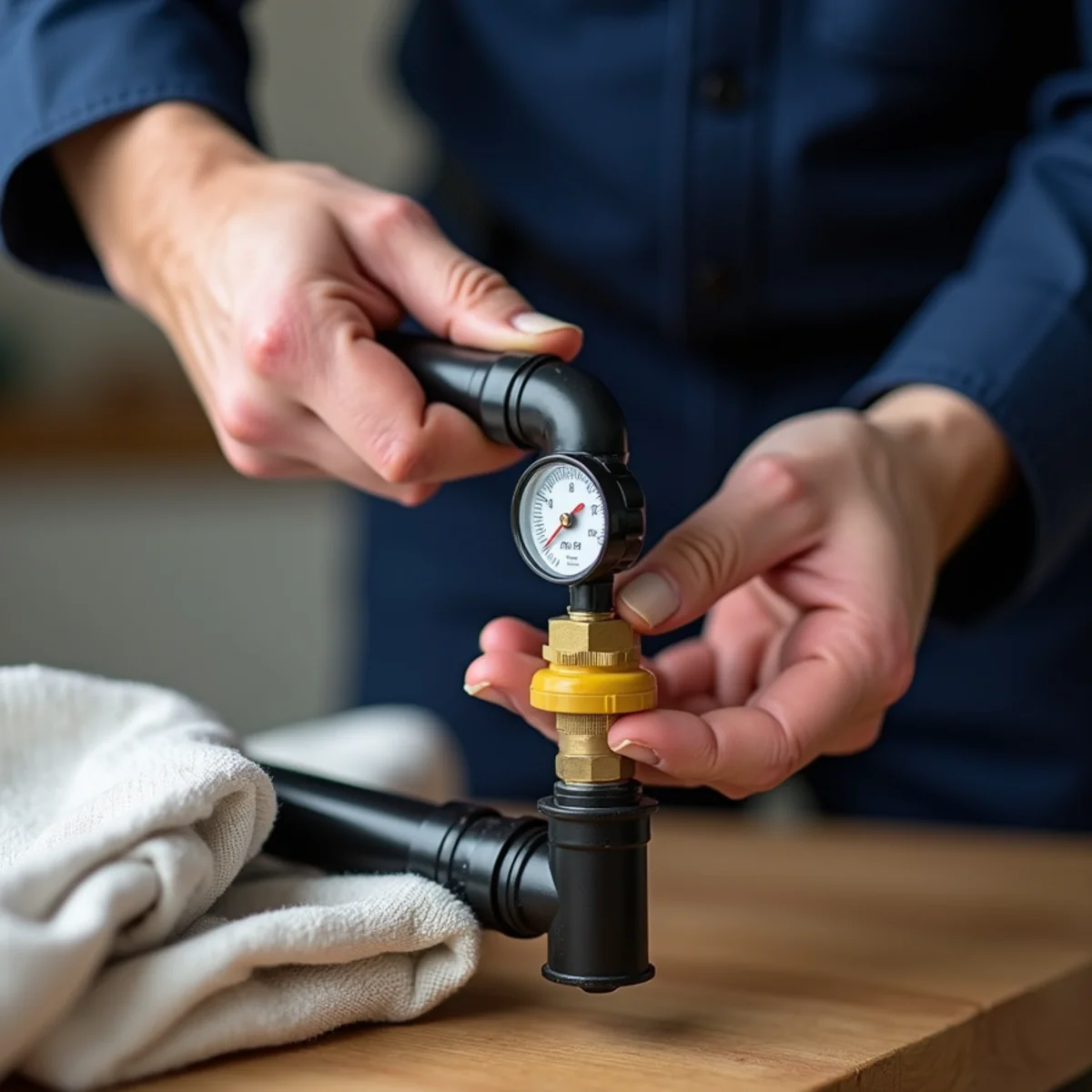 Licensed plumber fitting a gas line for an appliance in a McHenry County home