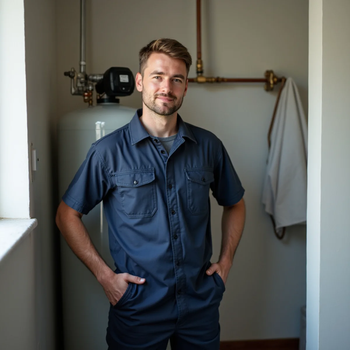 Whole-home water softener system installed in a McHenry County utility room