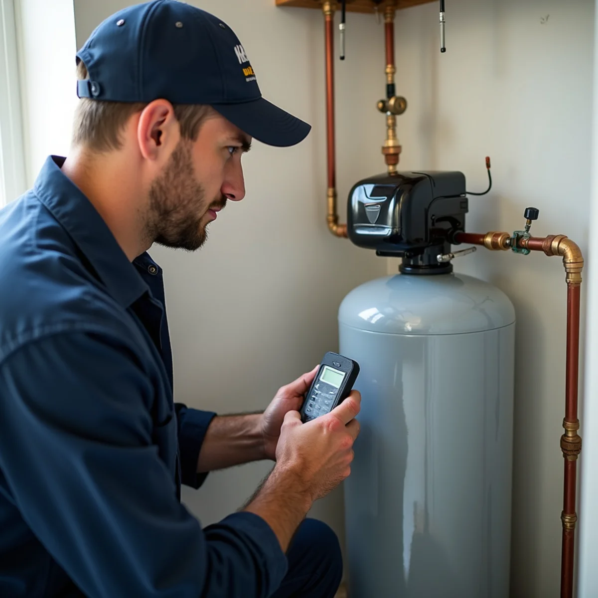 Whole-home water softener installed by Ludwig Family Plumbing in a McHenry County home